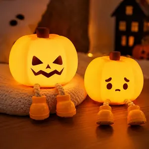 Cute Pumpkin Night Light, Kids Halloween Atmosphere Lamp, USB-C Charging Silicone Tap Light, Three Brightness Levels, Timer Off, Bedroom Decor Gift