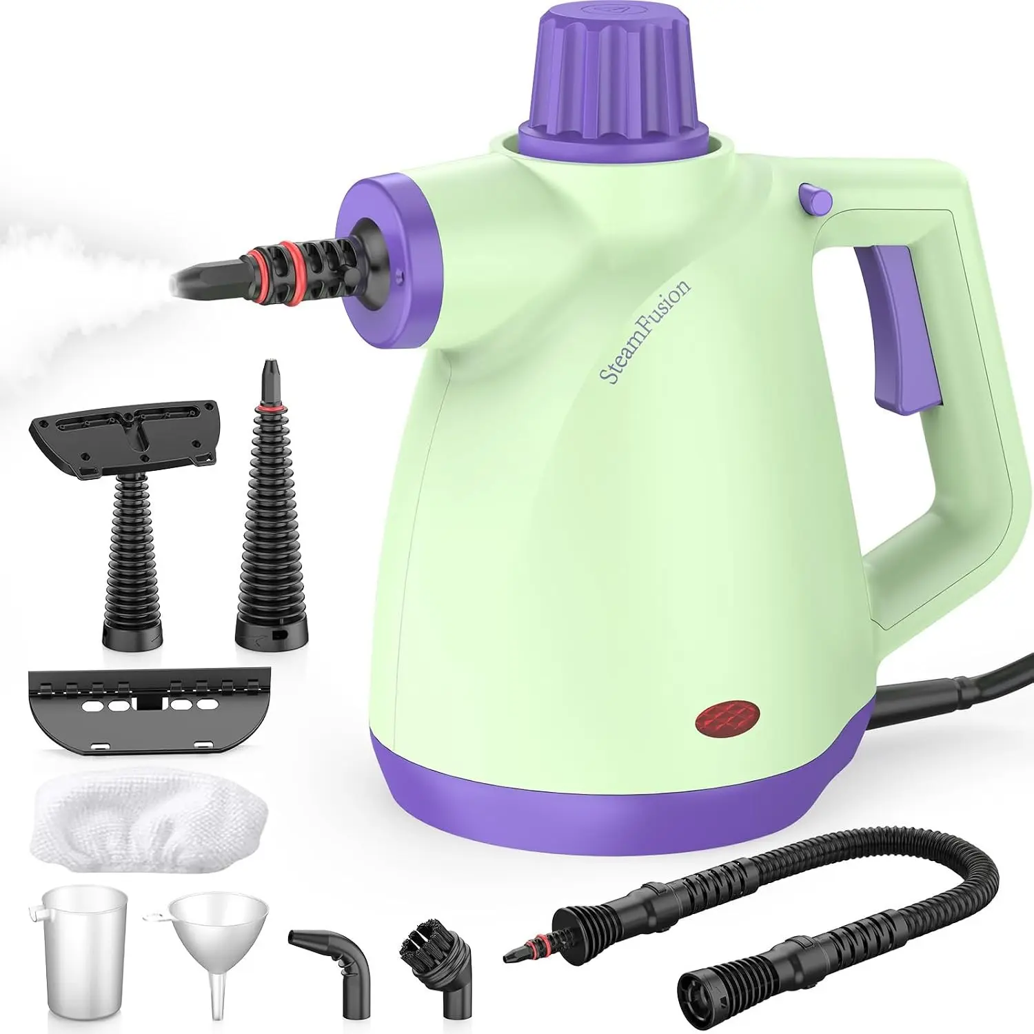 1050W Powerful Steam Cleaner with 9pcs Accessories & Safety Lock, Quick Heating Pressurized Handheld Multi-Surface Steamer for Home, Car, Window, Bathroom, Grout and More