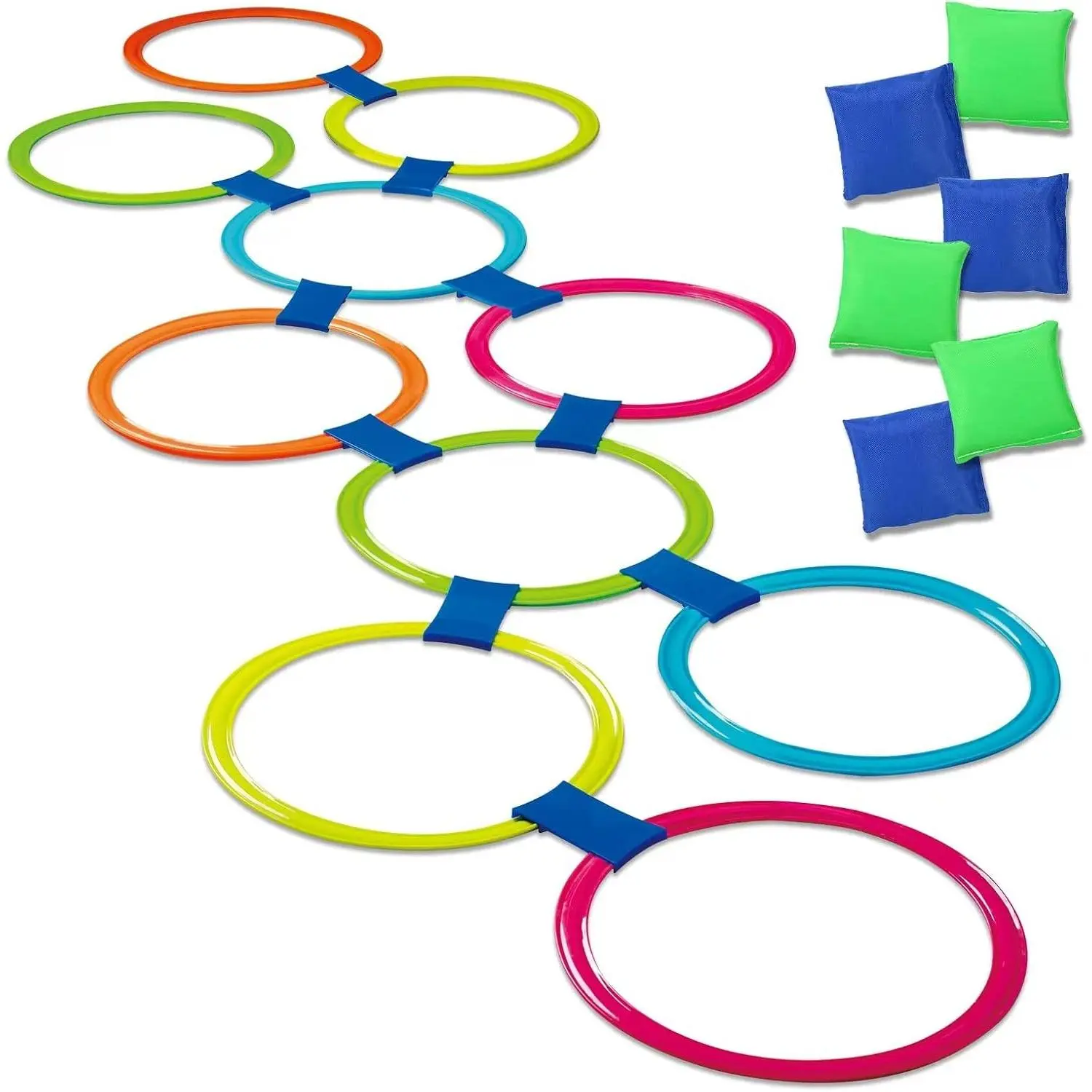 Hopscotch & Bean Bag Toss, Indoor/Outdoor Playground Toys | 2 in 1 Agility Rings & Bean Bag Toss, Obstacle Course Outdoor Games for Kids, Toddlers & Preschoolers Outdoor Play Equipment