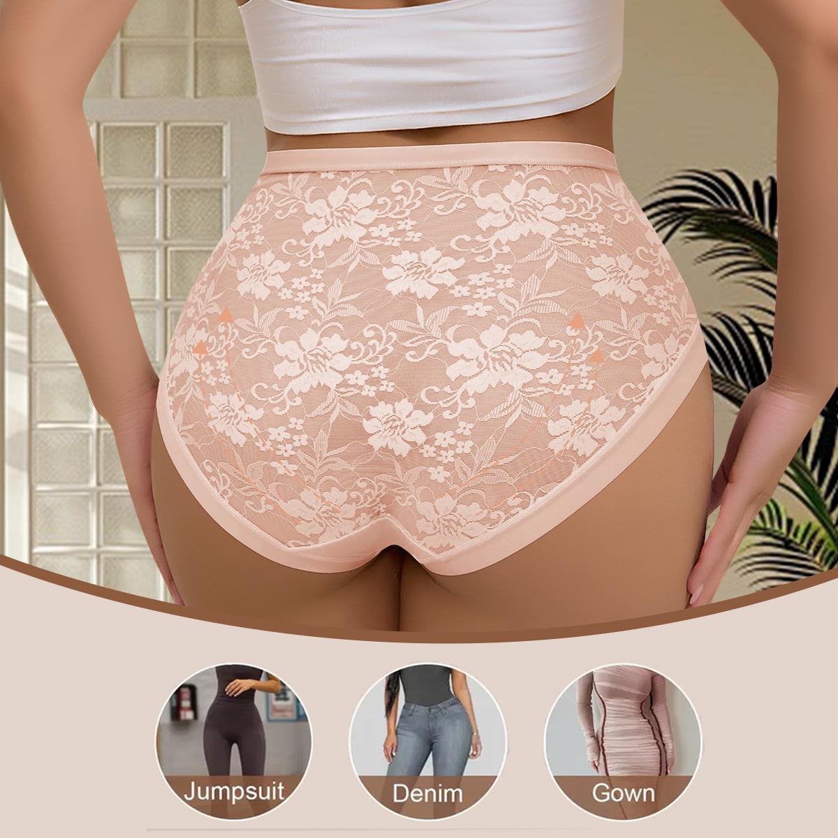 QUASTI 5PCS Mid Waisted Spliced Sexy Lace Women's Panties, Lightweight Translucent Skin-Friendly Soft Comfortable Sweet Basic Fit Invisible Underwear, Seamless Anti Roll Edge Elegant Confidence Briefs, S-XXL