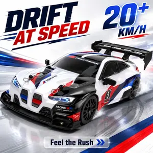 1:24 RC Drift Car 20+ KM/H High Speed Remote Control Racing Car with LED Underglow & 4 Cones, Stepless Speed Variable Toy Car, Birthday Gift for Kids 8+, Includes Rechargeable Battery (Controller Requires 2 AA Batteries)