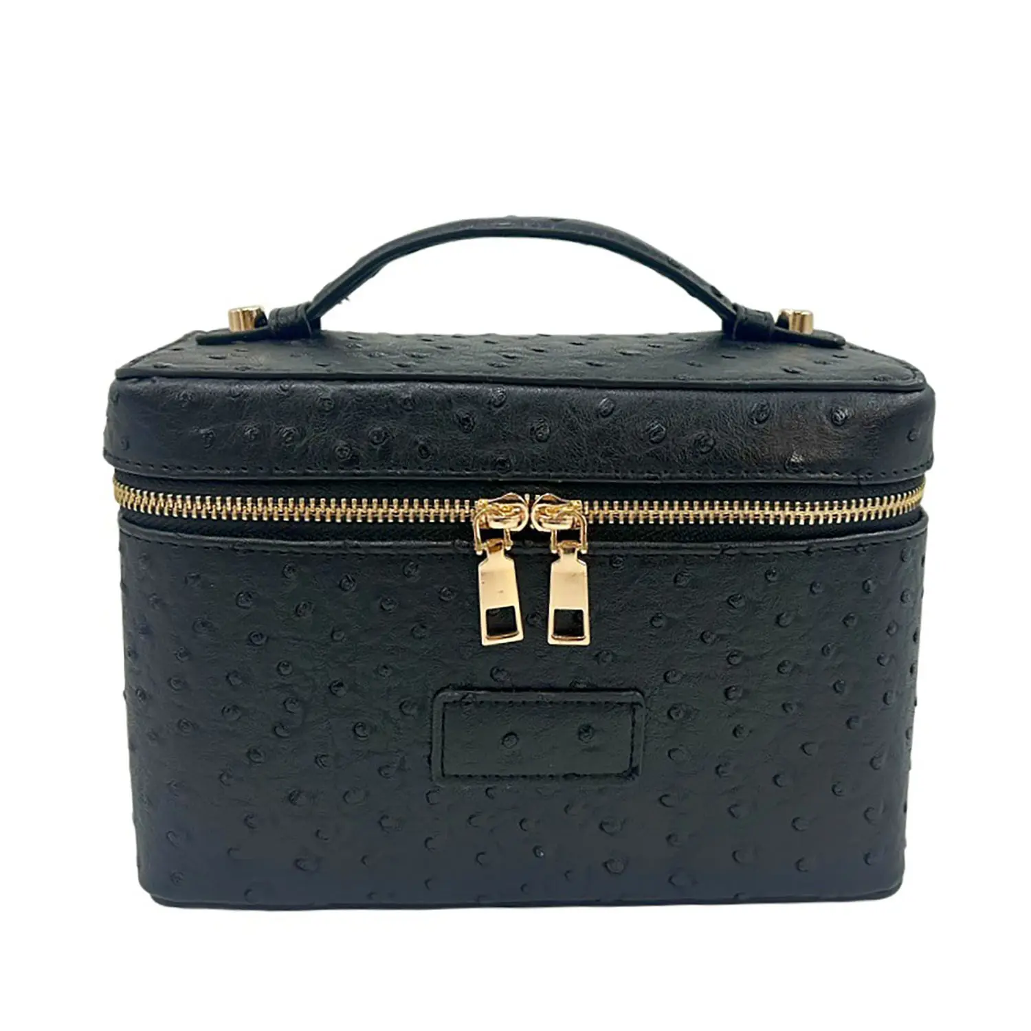 New Ostrich Pattern Makeup Bag, Handheld Leather Cosmetic Organizer, Portable Travel & Daily Use, Waterproof Mini Square Case
