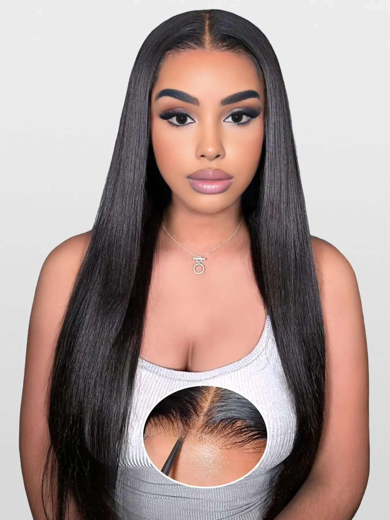 Glueless Wig 4x4 Closure Lace Synthetic Hair Pre Plucked with Natural Hairline 26Inch Straight Black Hair Pre-Cut Ready To Go Lace Front Wigs for Women Daily Wear