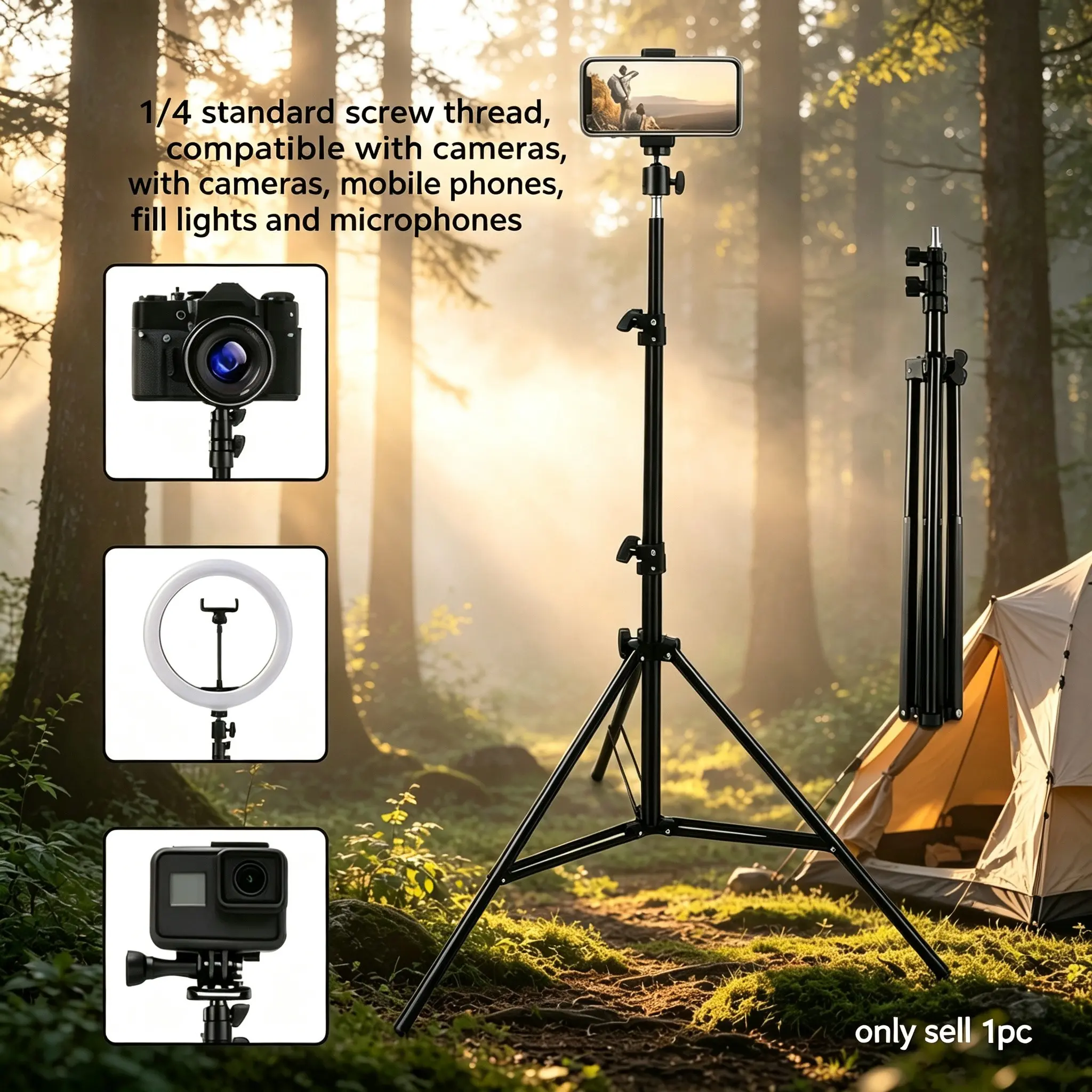 110cm Adjustable Metal Phone Tripod, 360° Panoramic Gimbal, Multi-Angle Shooting Stand, Indoor Outdoor Live Streaming Selfie Still Life Aerial Shot Portable Floor Stand