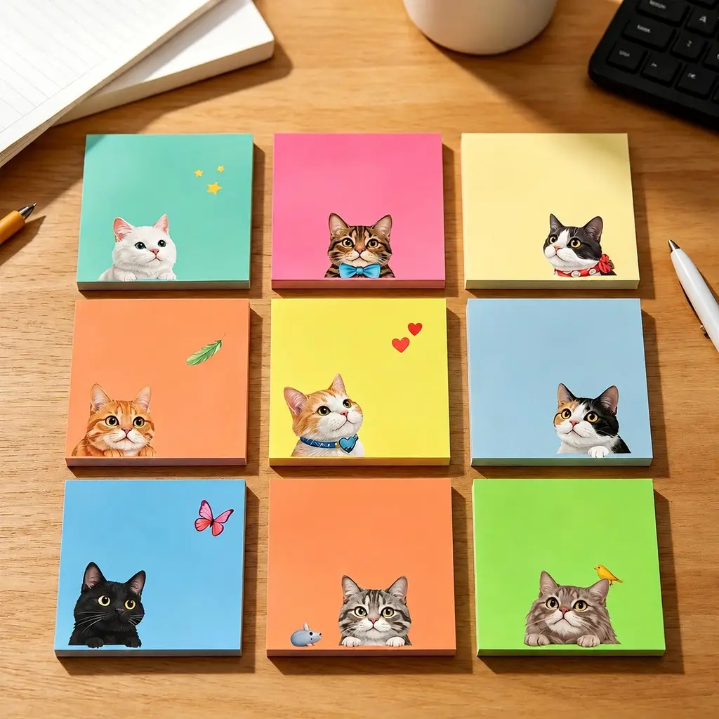 450 Sheets Macaron Cat Sticky Notes, Random Patterns, Instagram Style, Soft and Cute, High Aesthetic Value, Ideal for Student Journals, Home Office and Office Notes