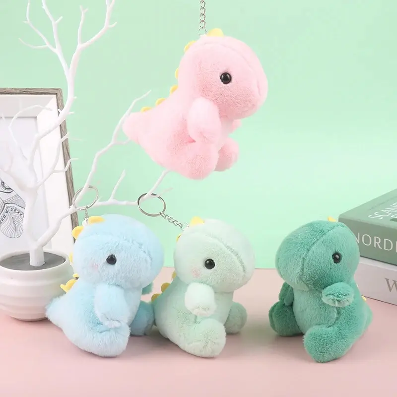 Cute Dinosaur Plush Toy Cartoon Animal Pendant Soft Stuffed Doll Keychain Backpack Car Bag Key Ring Decor Kid Gift