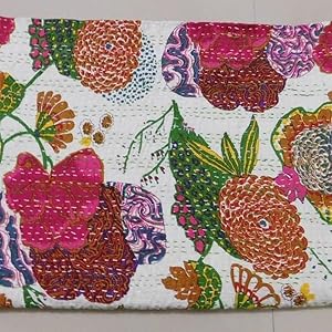 Indian Floral Print Twin Cotton Kantha Throw Blanket Bedspread Throw Gudari