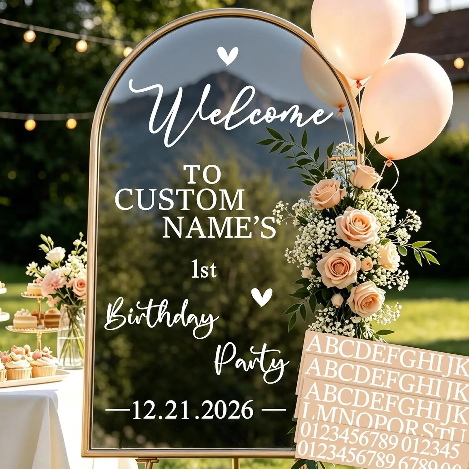 Custom Happy Birthday Welcome Mirror Decals, Custom Name Age Peel & Stick Vinyl Letter Decals for Backdrop Selfie Mirror Balloon Arch Kids Adult Party Supplies