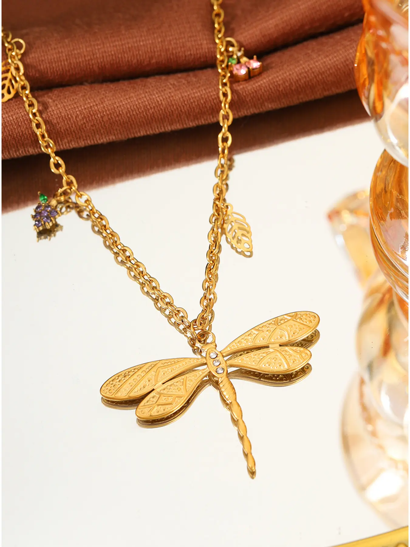 1PC Stainless Steel Gold Dragonfly Pendant Necklace, Delicate Chain Style, Elegant Nature Inspired Style, for Women Daily Wear Party Dating, Birthday Holiday Gift