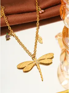 1PC Stainless Steel Gold Dragonfly Pendant Necklace, Delicate Chain Style, Elegant Nature Inspired Style, for Women Daily Wear Party Dating, Birthday Holiday Gift