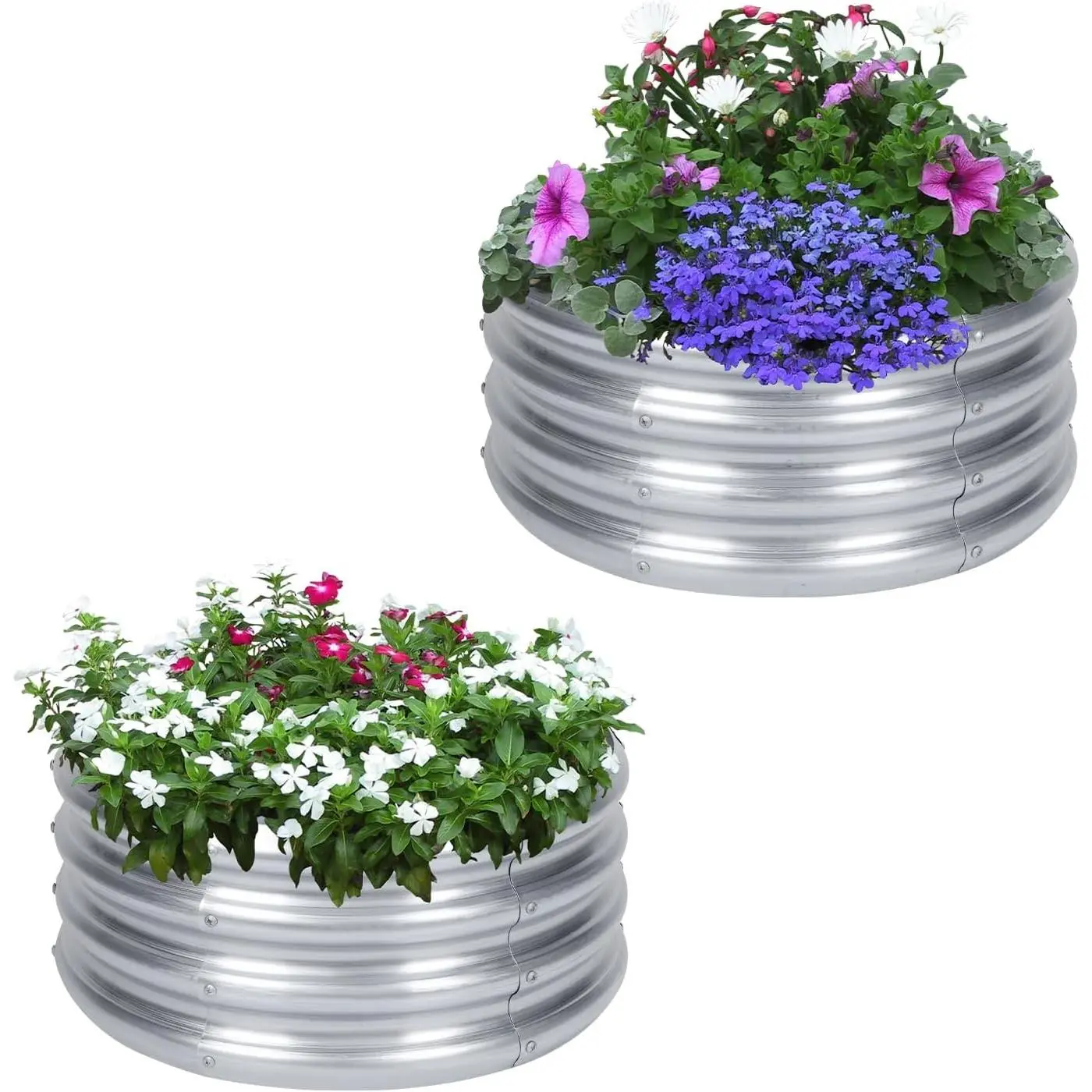 2-Pack Galvanized Raised Garden Bed 2x2x1 ft, Round Metal Planter Box Outdoor for Vegetables Flowers, Heavy-Duty Rust-Resistant, Also Use as Fire Pit Ring for Backyard Camping
