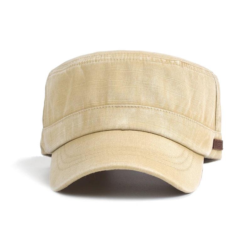 Washed Cotton Military Caps Casual Flat Top Hat Men Women Cadet Army Cap Adjustable Unique Design Vintage Four Seasons