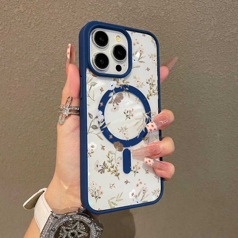 Magnetic Protective Case for iPhone 17 16 E Pro Max 15 Plus 14 13 12 11 XS XR, Girly Neutral Floral Design | Shockproof, Silicone, Stylish, Trendy, and Scratch Resistant