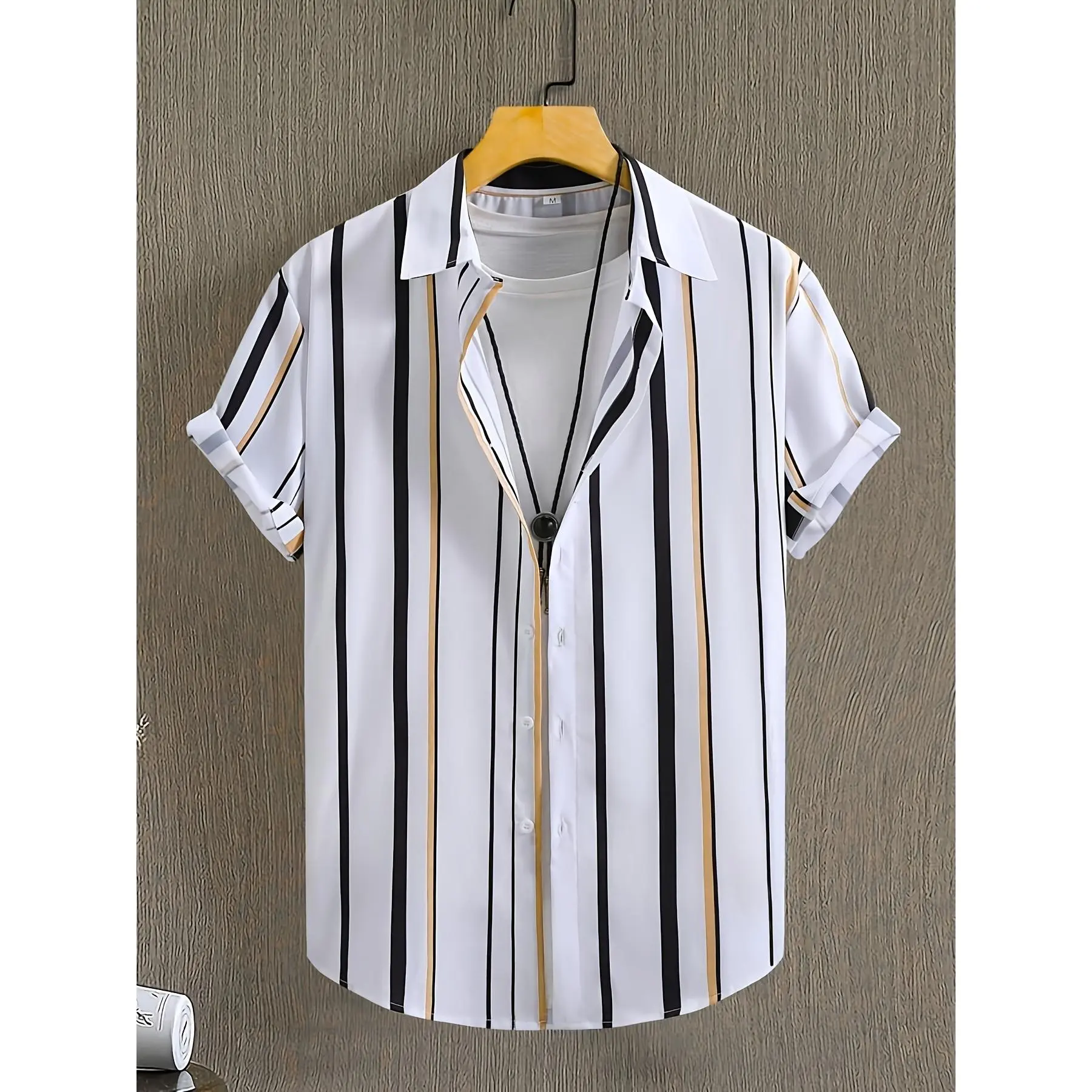Men's Hawaiian Casual Vacation Striped Button-Down Short Sleeve Shirt