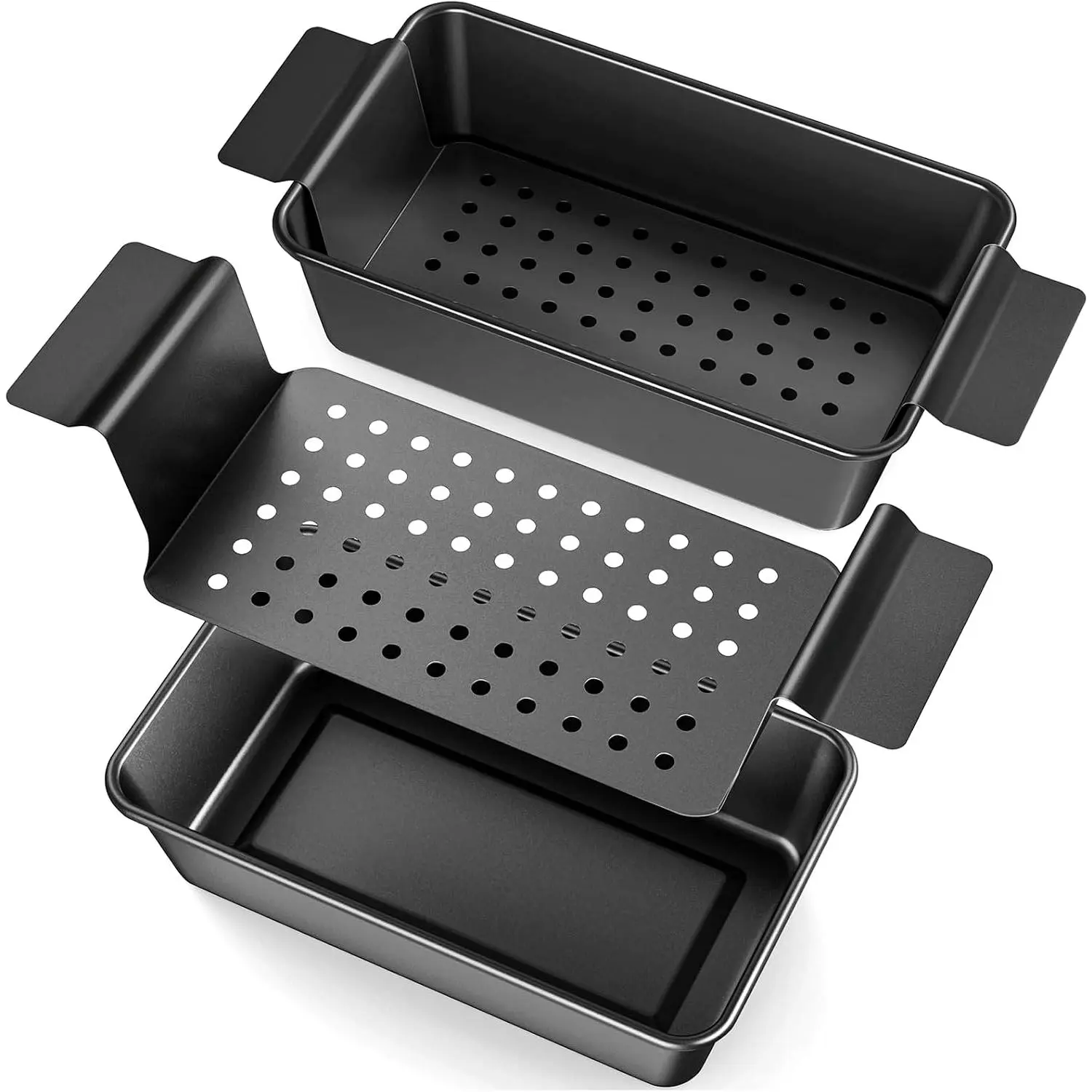 2 Pack Meatloaf Pan with Drain Tray, Non Stick Meat Loaf Pan with Drip Tray, 9.4 x 5.5 Inch Loaf Pan for Baking Bread and Meatloaf