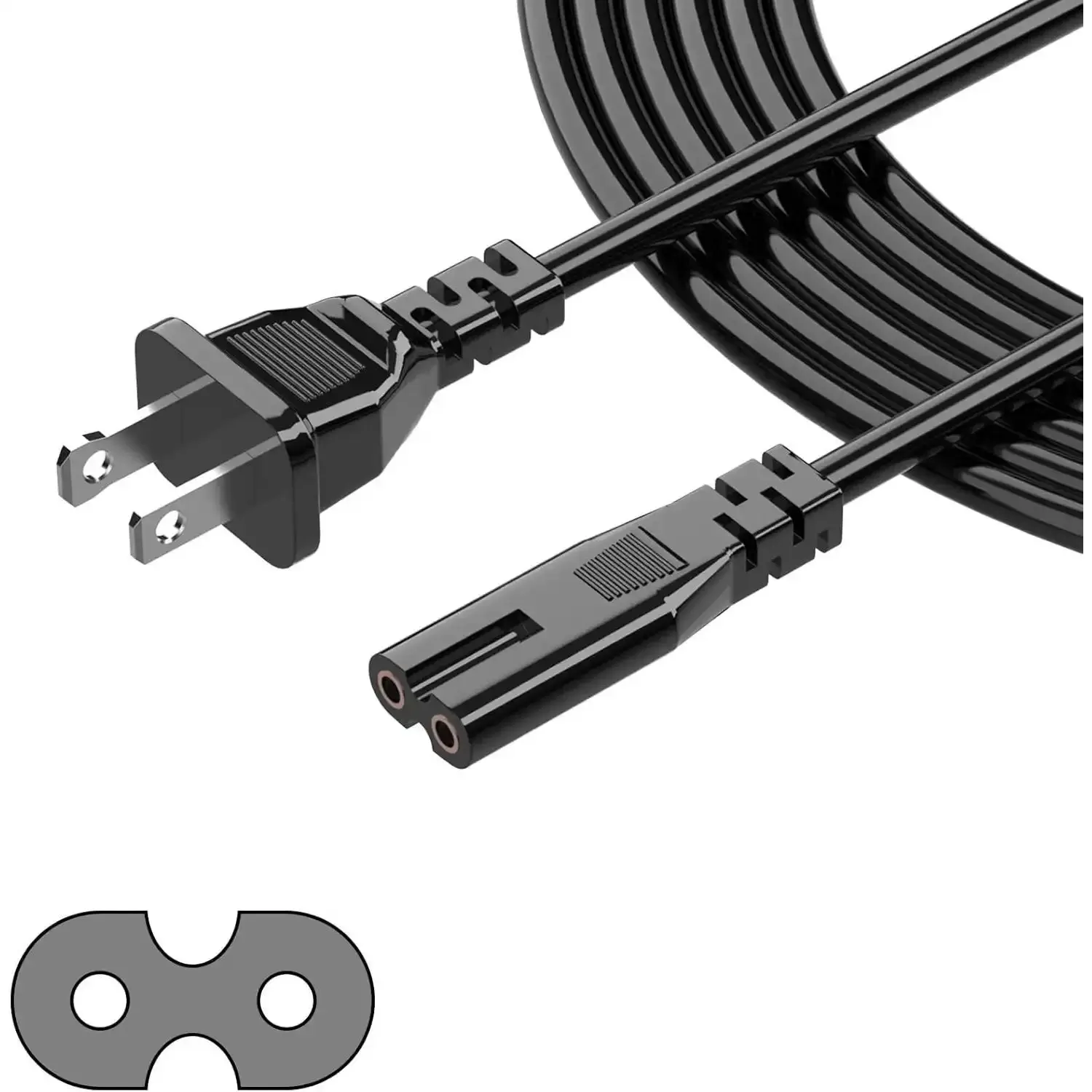 2 Prong TV Power Cord Compatible with Samsung LG TCL Sony Toshiba Dell Apple TV Insignia Sharp JVC Hisense Ps2 Ps3 Ps4 Epson Printer LED LCD Smart 1080p HDTV, 6 Ft AC Cable