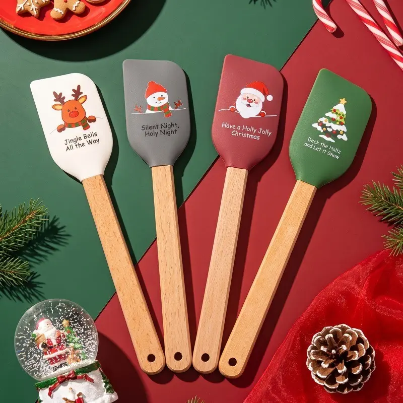 Silicone Christmas Spatula with Wooden Handle, Baking Scraper, Cake Cream Scoop, Eco-Friendly Kitchen Tool, Essential for Home Bakers