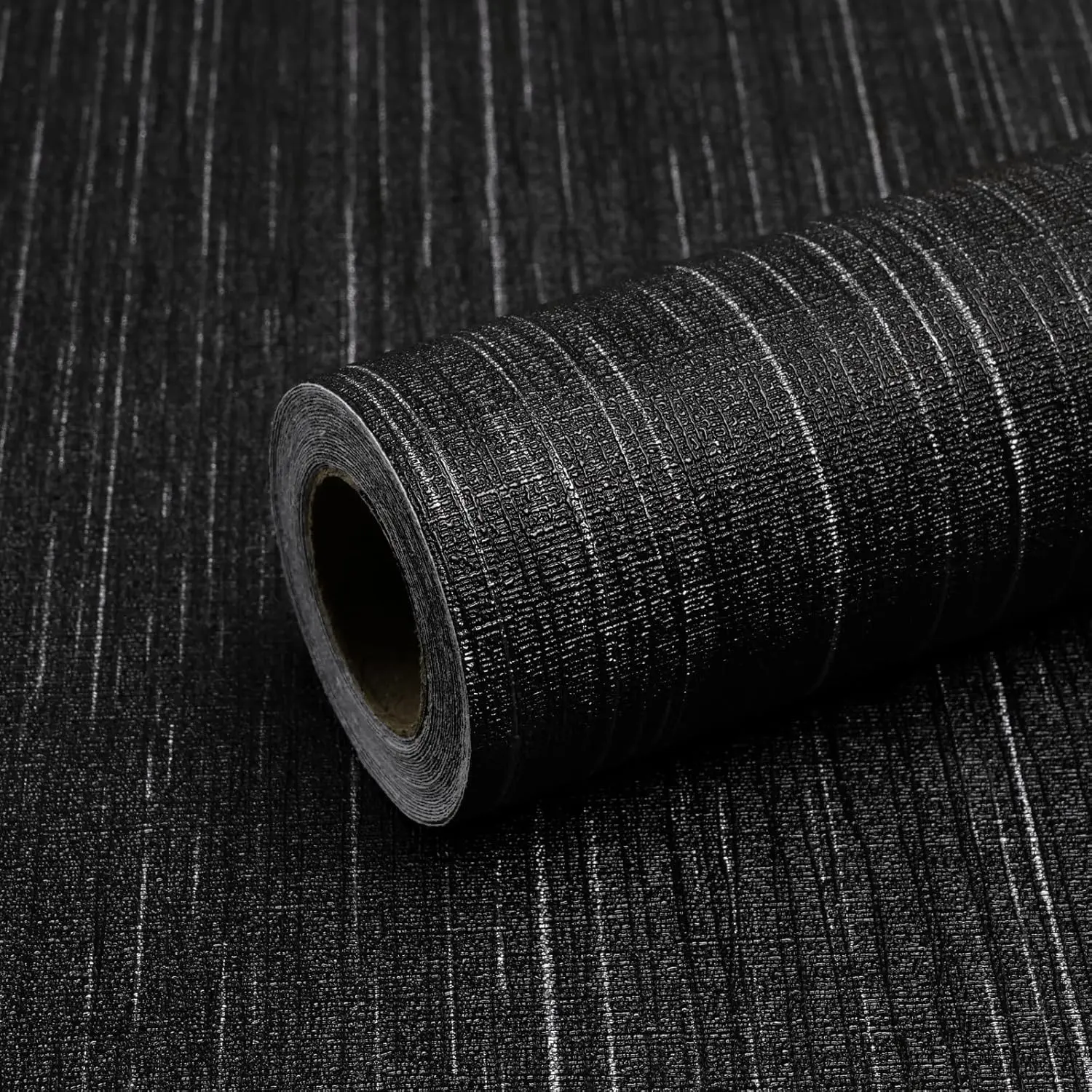 Black Grasscloth Peel and Stick Wallpaper - 15.7"x120" Vintage Texture Removable Waterproof Wall Paper for Room Walls, Cabinets, Furniture, Drawers, Desk
