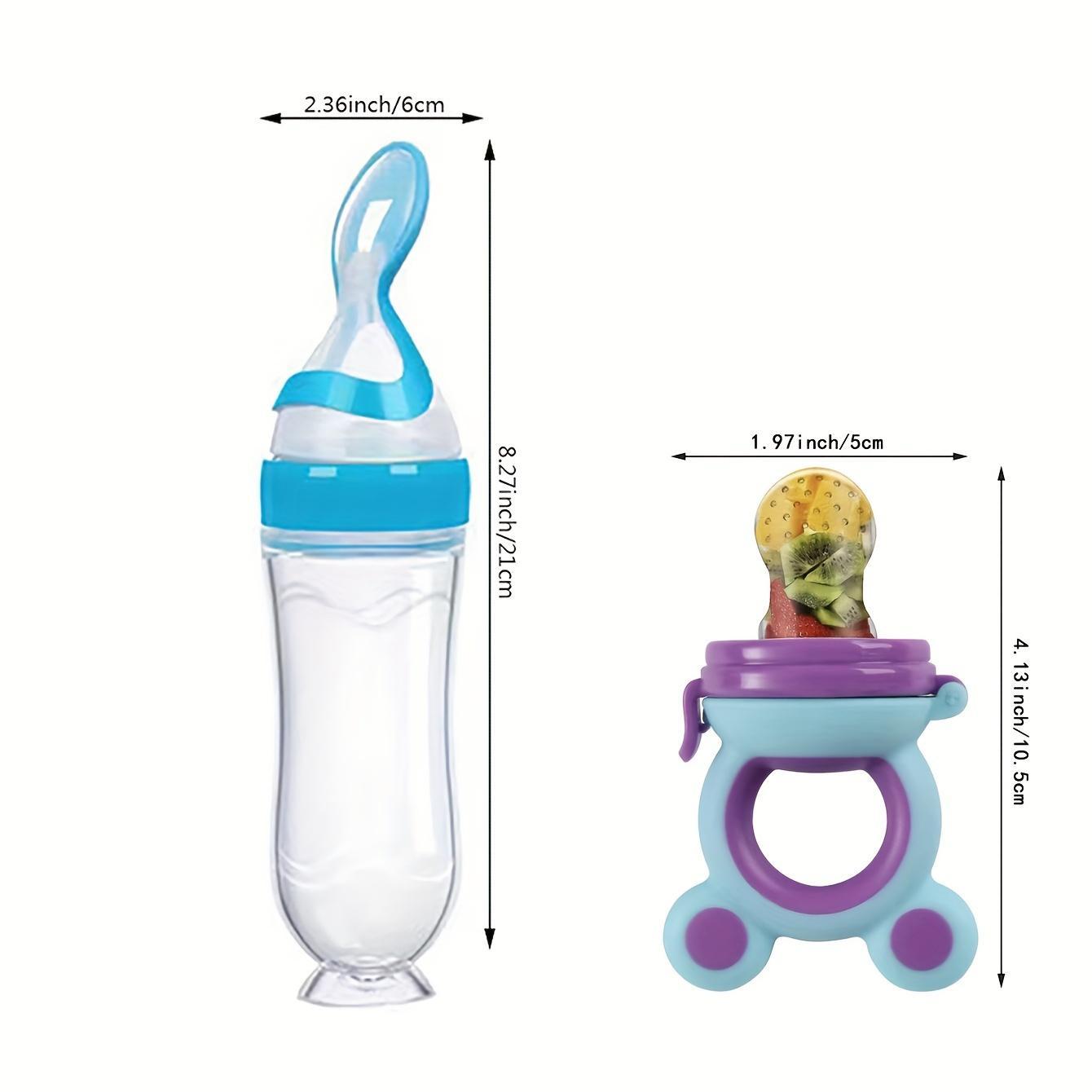 Baby Fruit Feeder Set, Silicone Bite Bottle Baby Fruit Feeding Bottle with Spoon Design, Fruit Feeder Pacifier, Kids Feeding Teething Set