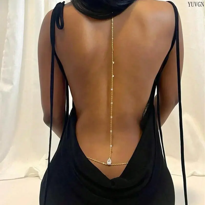 Backdrop Necklace for Women with Dainty Teardrop Accent, an Elegant Shiny Statement Piece for Backless Wedding or Prom Dresses