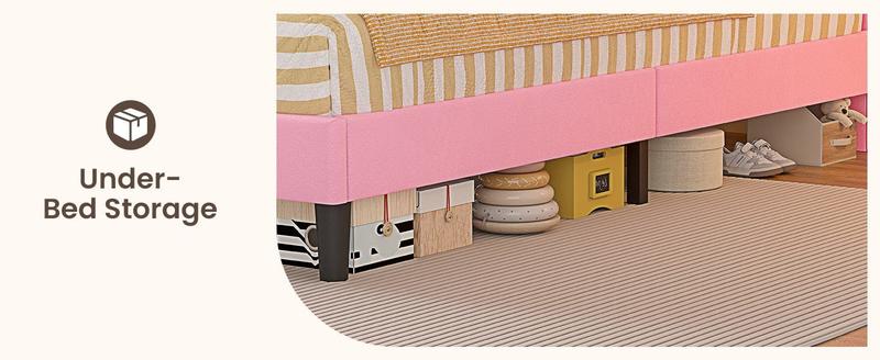 Sikaic Twin Size LED Bed Frame with Charging Station & Storage Headboard Pink Royal Velvet Princess-Inspired Luxury