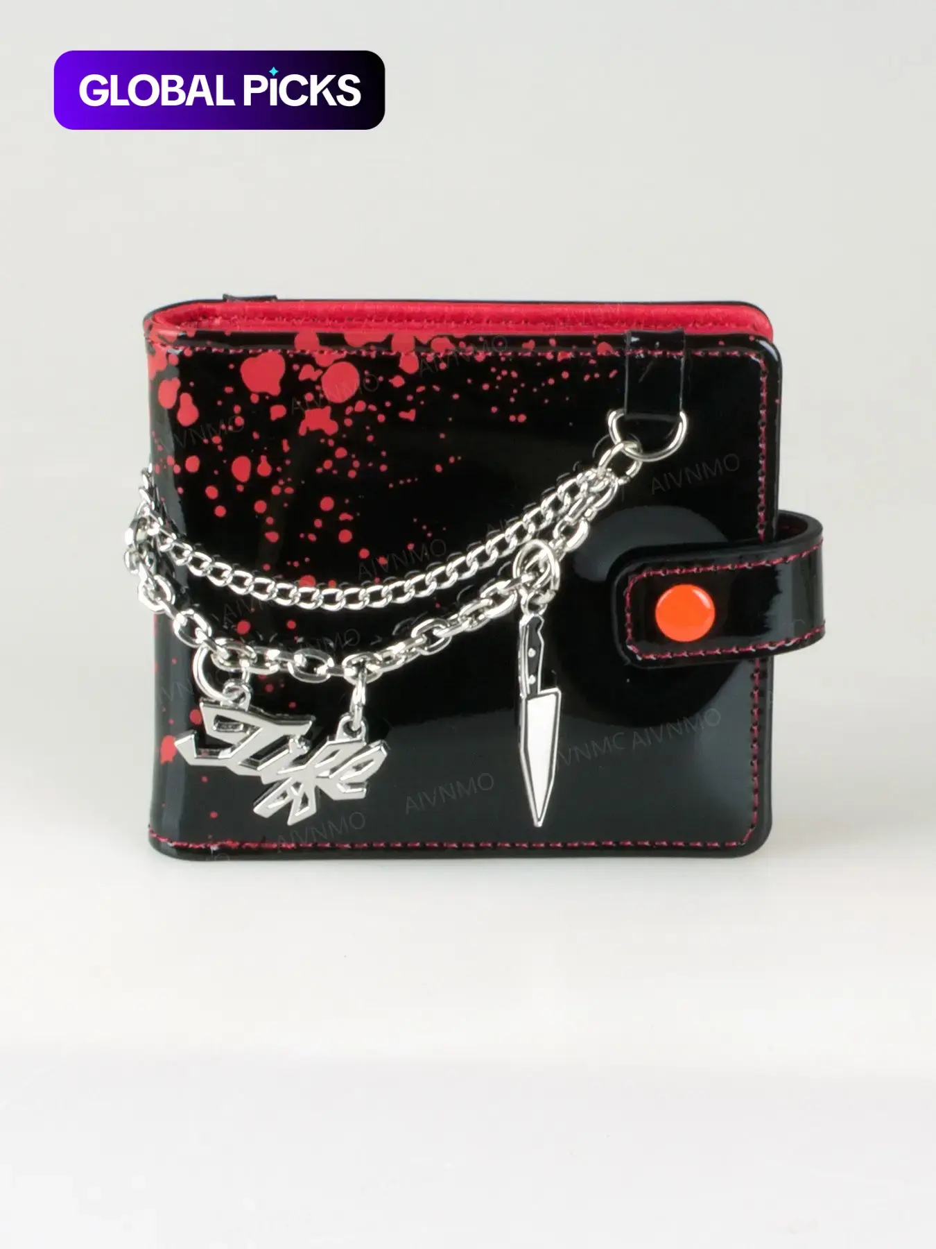 High-Quality Blood 3D Heart Pu Leather, Halloween Theme Card Holder, Trendy Wallet, Fashionable ID Window, Chain Knife Design, Unique Accessory #GLOBAL PICKS