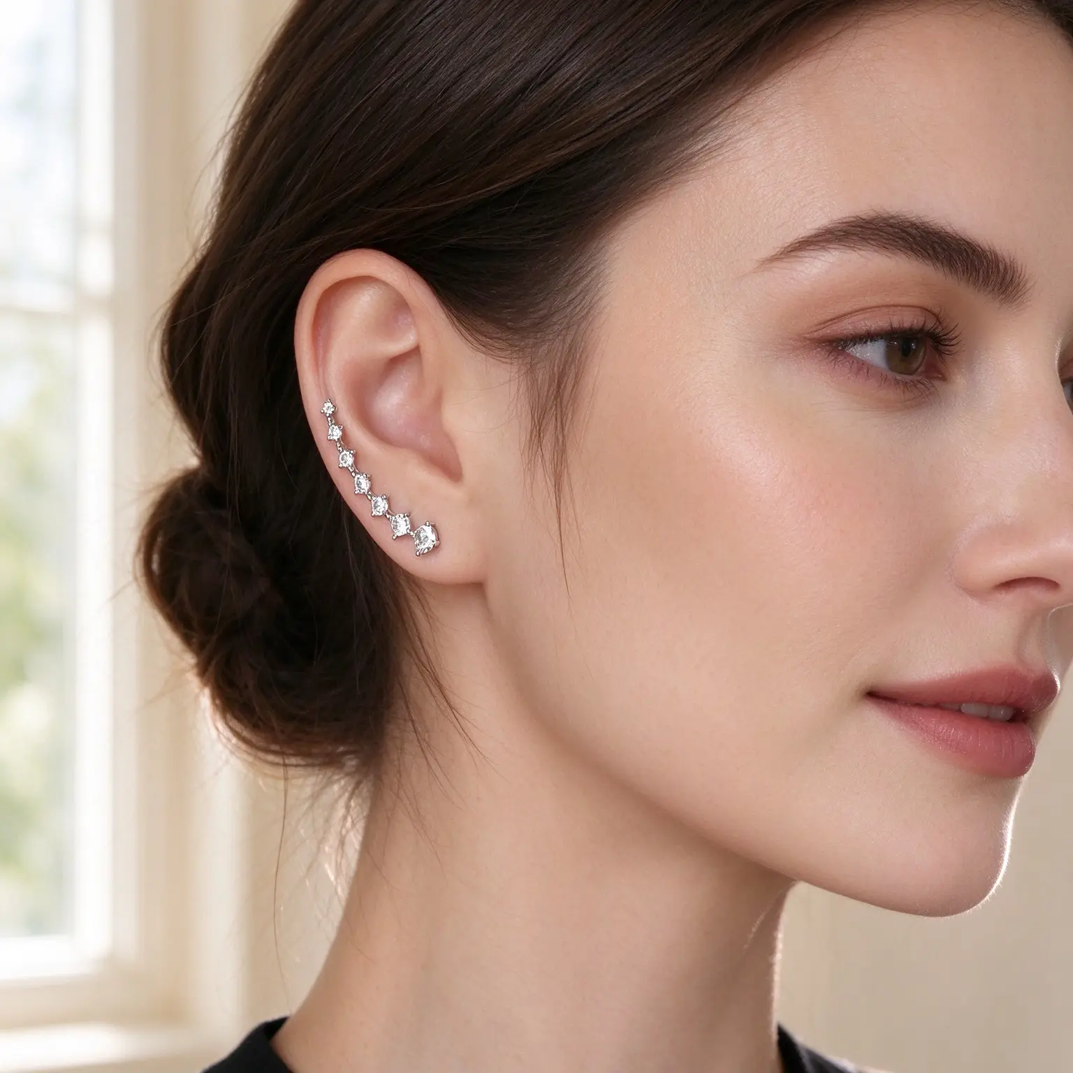 Ear Crawler Earrings - Sparkling Crystal Climber Design, Hypoallergenic Ear Wrap Jewelry for Women, Trendy Party Gift