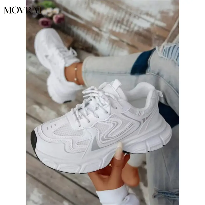 MOVRA1 Women's Thick Sole Sneakers, Dad Shoes, Casual Shoes, Casual Sneaker Trainer, Breathable Mesh, Soft Cushioned Sole, Anti-Design, Stylish Laces Closure