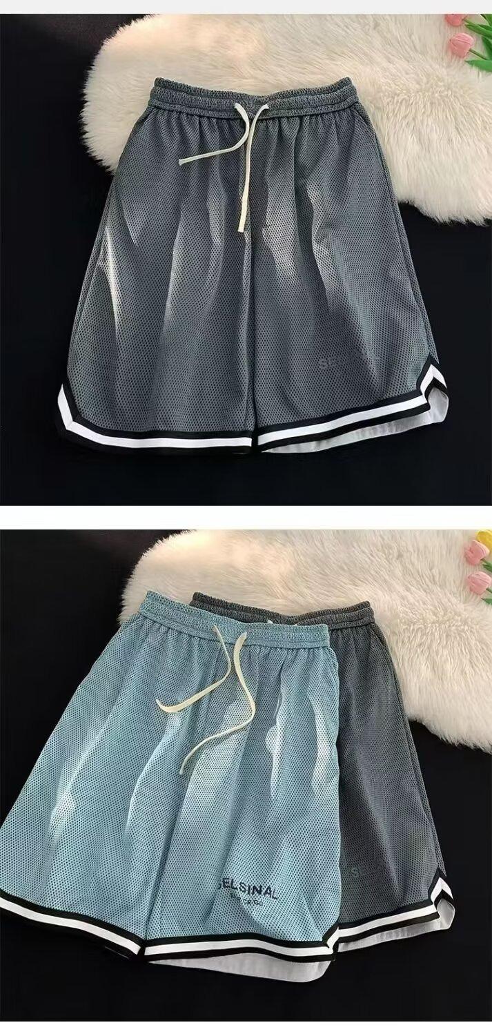 Men's Mesh Quick Dry Ice Silk Basketball Shorts - Summer Breathable Plus Size Sports 5-Inch Shorts for Fitness & Badminton