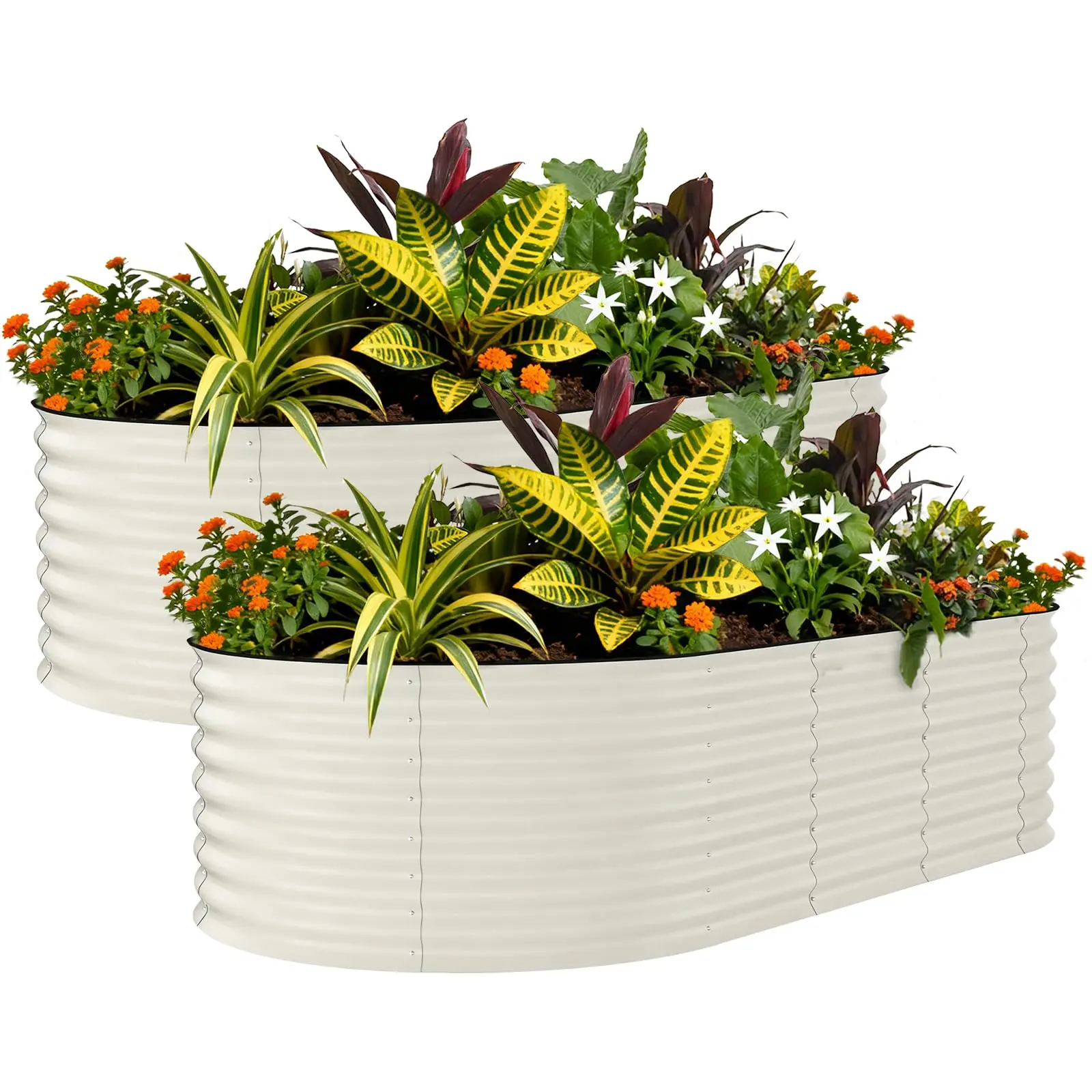 2 Pcs Galvanized Steel Raised Garden Beds with Anti-Cutting Strips, Rust-Resistant Outdoor Metal Planter Box for Vegetables Flowers & Outdoor Plants, Easy Assembly Durable Planters for Garden Backyard Patio