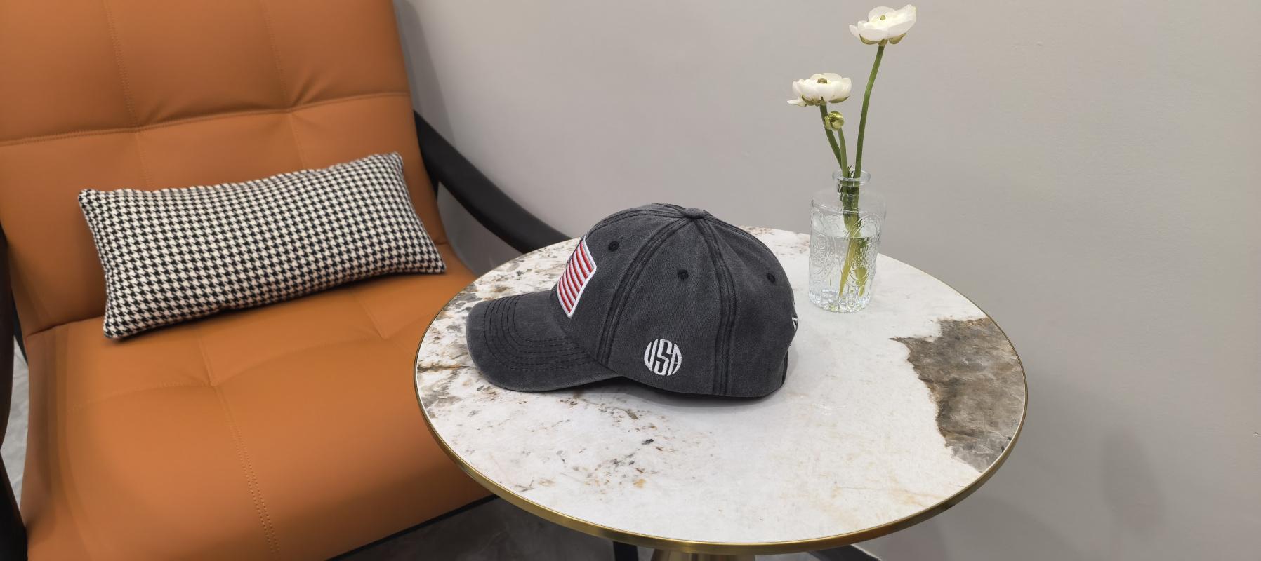 Baseball cap with American flag, pure cotton, letter embroidery, washed and distressed, curved brim, trendy new product