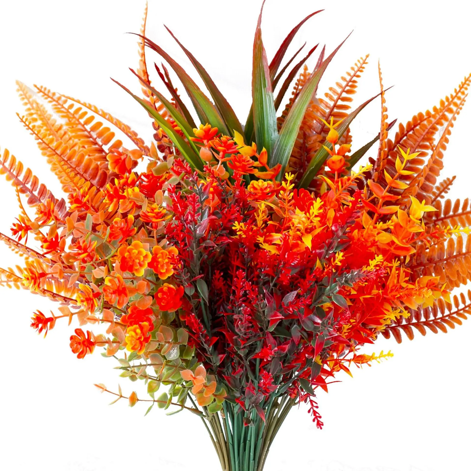 9 Bundles Artificial Fall Flowers,Fake Plants, Orange and Red Autumn Plants for Outdoor Decorations, Halloween Thanksgiving Christmas Wedding Party Indoor Home Garden Fireplace Decor