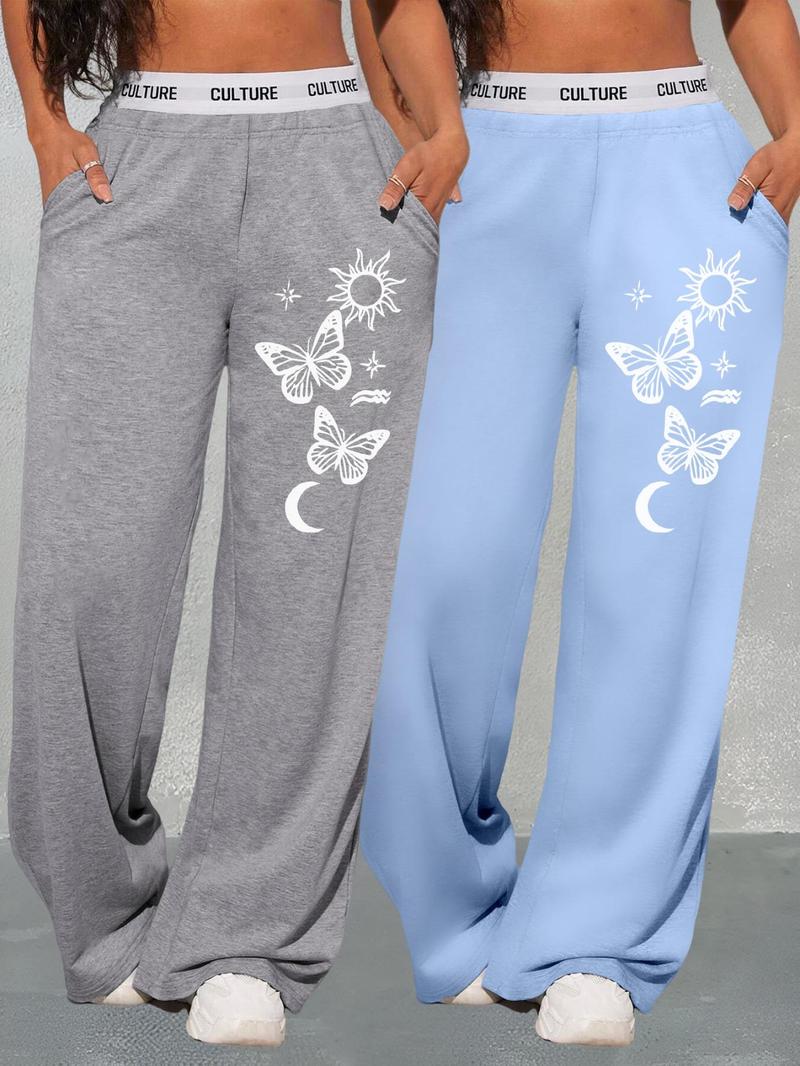 Women's Floral Print Letter Tape  Pocket Elastic Waist Sweatpants, Casual Sporty Trousers, Casual Comfy Trousers for Daily Wear Outdoor, Ladies Bottoms for All Seasons
