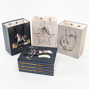 Nordic Luxury Christmas Gift Bag, Horse, Star, Wreath Design, Durable Reusable, 12 Pack, Perfect for Holiday Parties and Gifts