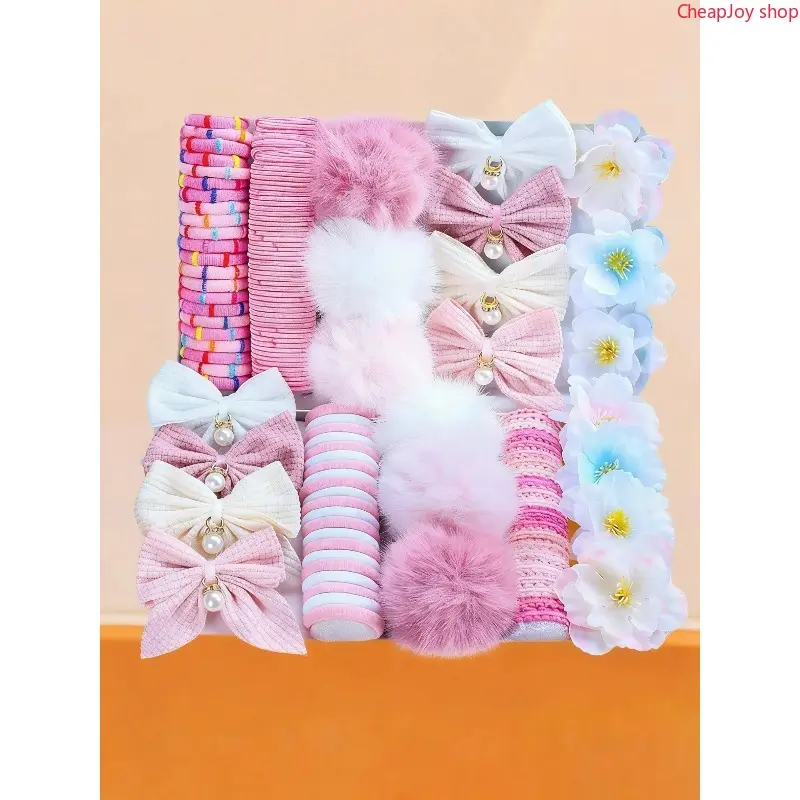 [Back To Shcool]179 Pieces Kawaii Hair Accessory Set, Fashion Hair Accessories, Cute Hair Accessories, Includes Hair Ties & Barrettes, 3D Realistic Flowers & Pom Pom Decor, Suitable for Girls and Ladies, Hair Accessories Sets