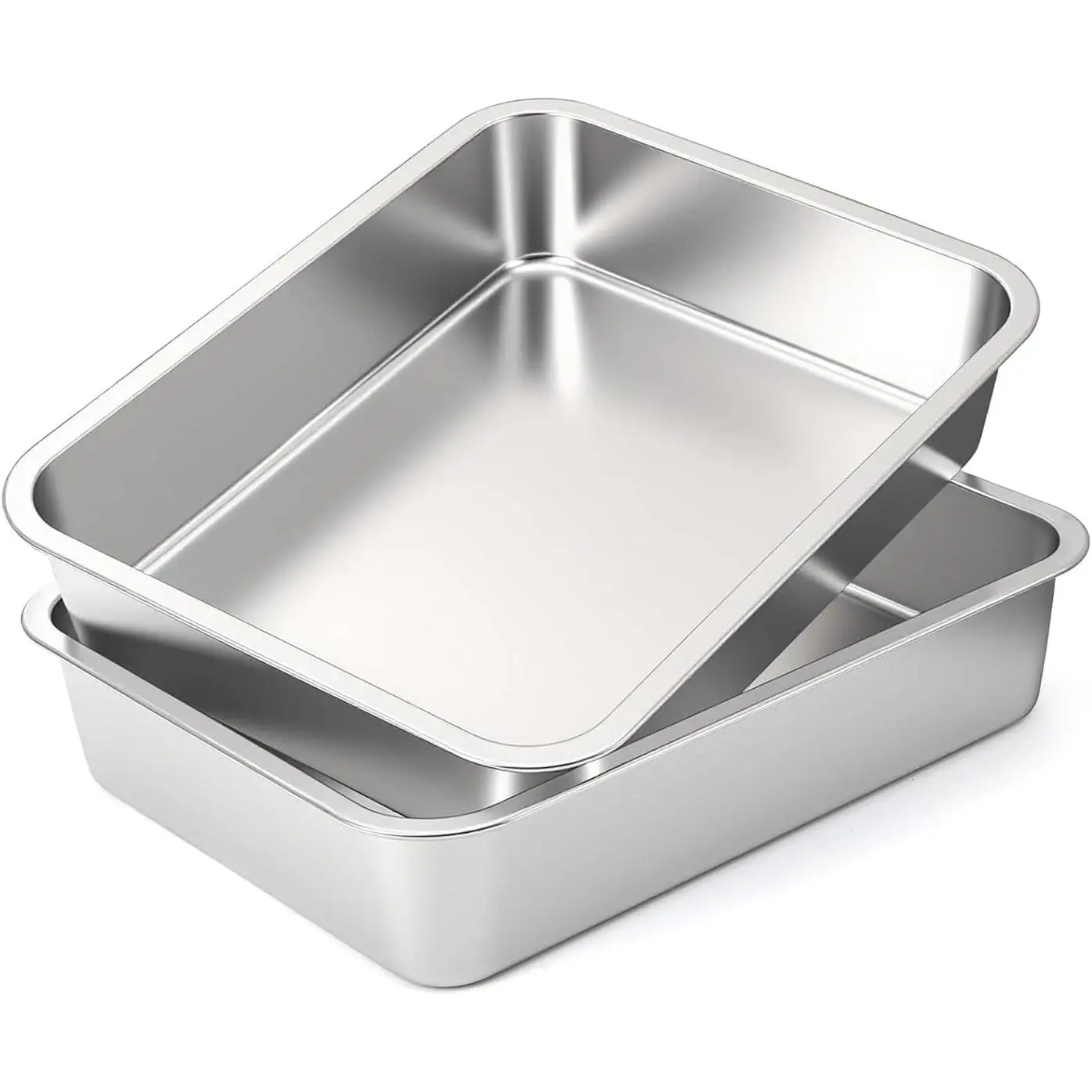 2 Pack Stainless Steel Commercial Bus Tubs, 4" Deep Heavy Duty Metal BBQ Meat Prep Tub  Service Pan Restaurant Dish Tubs Kitchen Utility Tub for Catering, Marinating, Dishwashing (13 L)