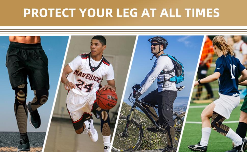 UGEM Full Leg Compression Copper Knee Sleeves Anti Slip Compression Stockings Support for Thigh Knee Calf Arthritis 20-30mmHg Reduce Varicose Veins Swelling for Men Women