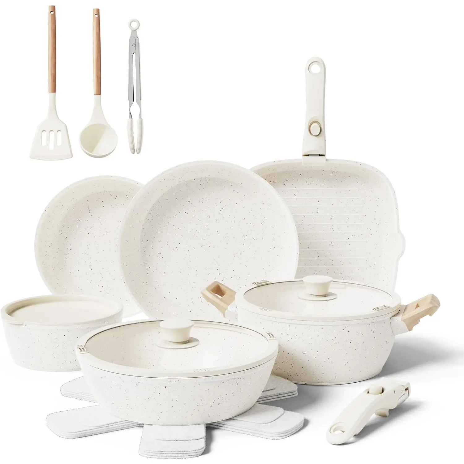 19-Piece Pots and Pans Set Non Stick, Ceramic Cookware Set with Removable Handles, PFAS-Free,Induction Compatible Dishwasher Safe,Stackable Space-Saving for Apartment or RVs