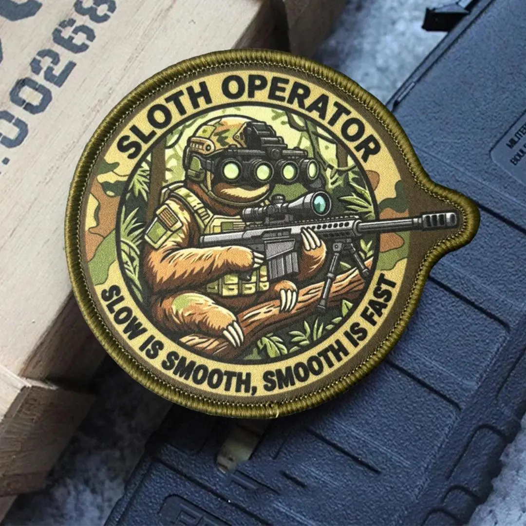 Funny Gamer Sloth Operator Printed Patch Humorous Quote Morale Badge Hook Loop Applique for Laptop Duffle Bag