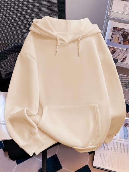 Women's Solid Color Drawstring Pocket Hoodie, Casual Long Sleeve Hooded Sweatshirt for Fall & Winter, Women's Clothes for Daily Wear