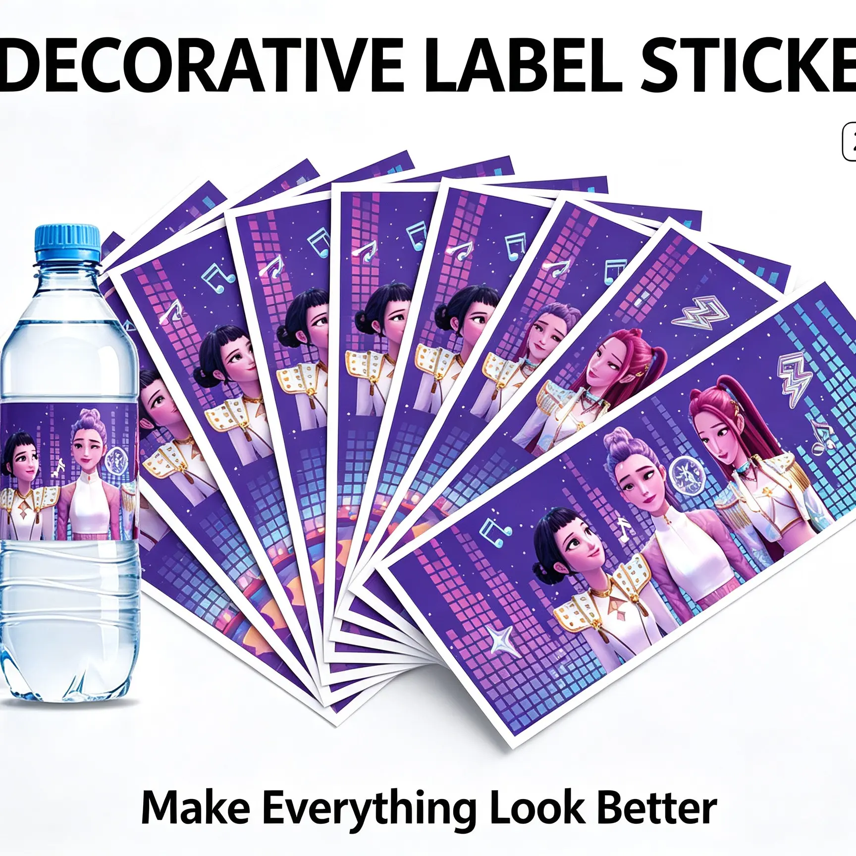 10pcs Kpop Witch Style Water Bottle Stickers, Party Decorations, Festival Party Supplies, Perfect for Holiday Events and Celebrations