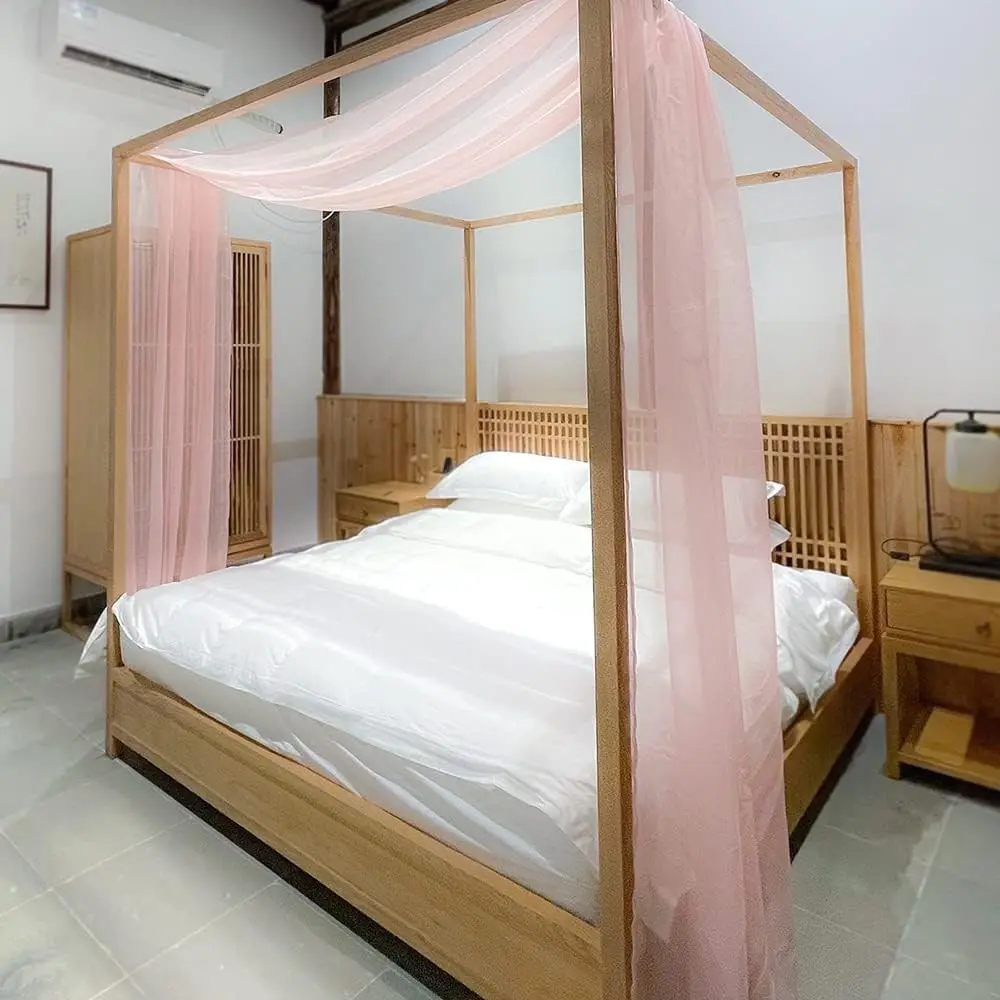 Rose Pink Sheer Canopy Bed Scarf for Queen and Full Size, Luxury Bed Drapes Valance, Four Poster Bed Curtains, Bed Valances 52" X 228", One Panel