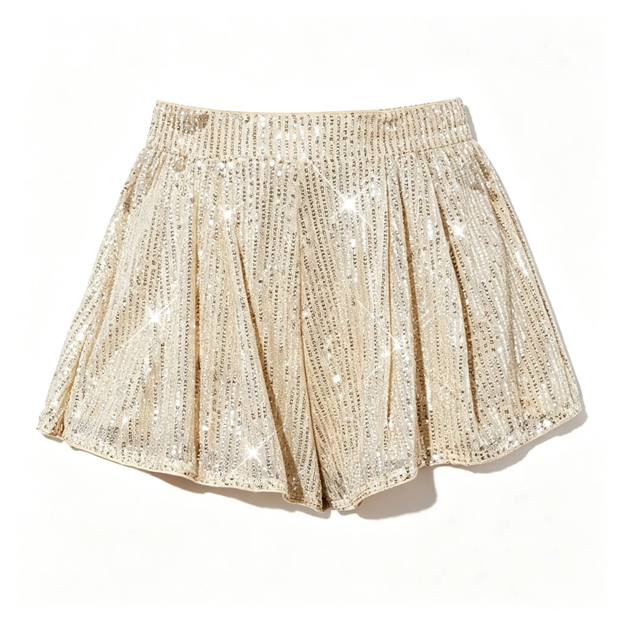 Women's Chic Sparkly Sequin Skort, High Waist Layered Design with Built-in Safety Shorts for Party, Concert & Club Outfits, Evening, Fabric Covered Sequin, Normal Type