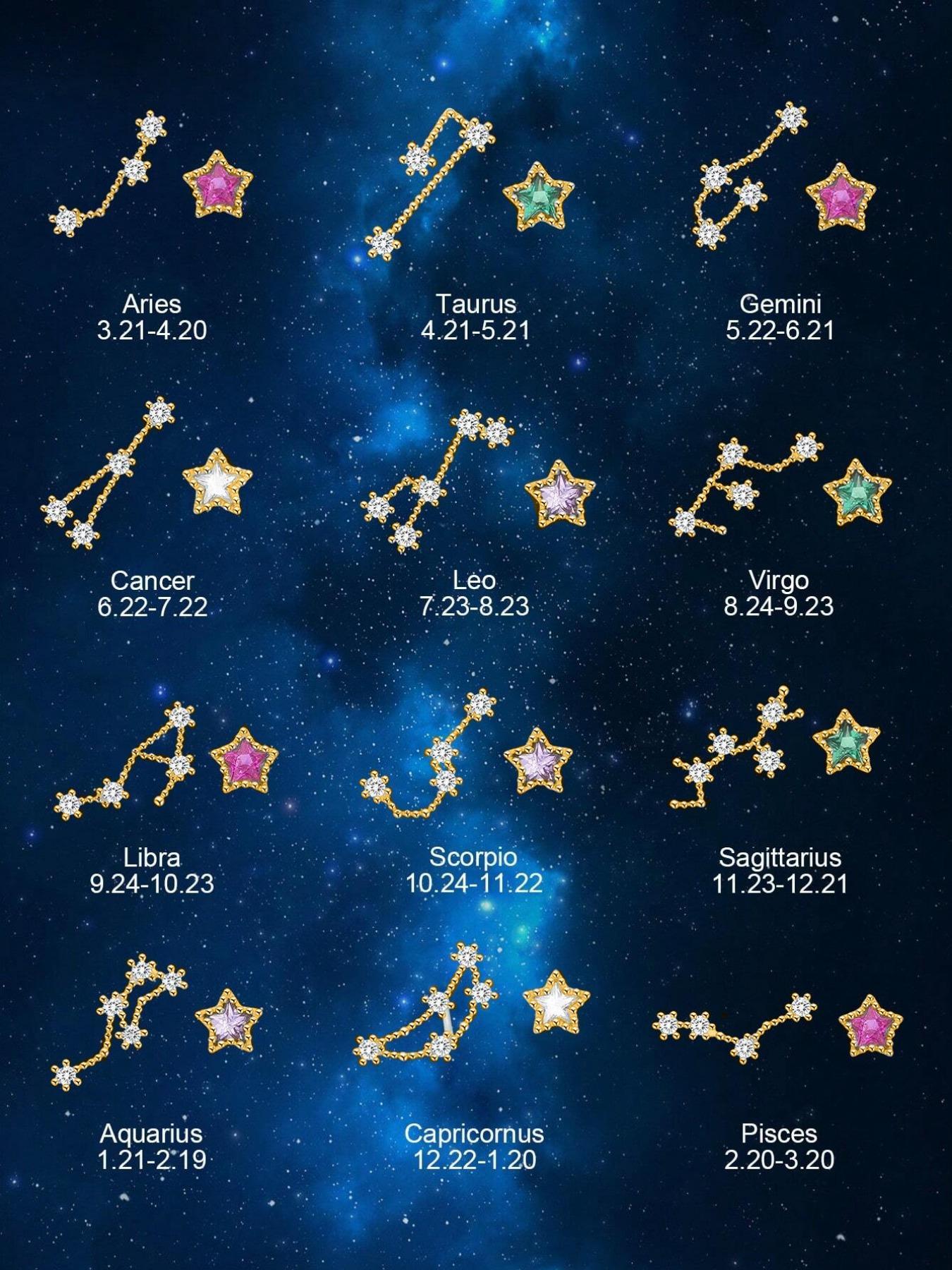 925 Sterling Silver Fashion Star & Twelve Constellation Design Stud Earrings, Asymmetric Earrings, Jewelry for Party, Daily Decor, Trendy All-match & Exquisite Jewelry for Birthday Gift