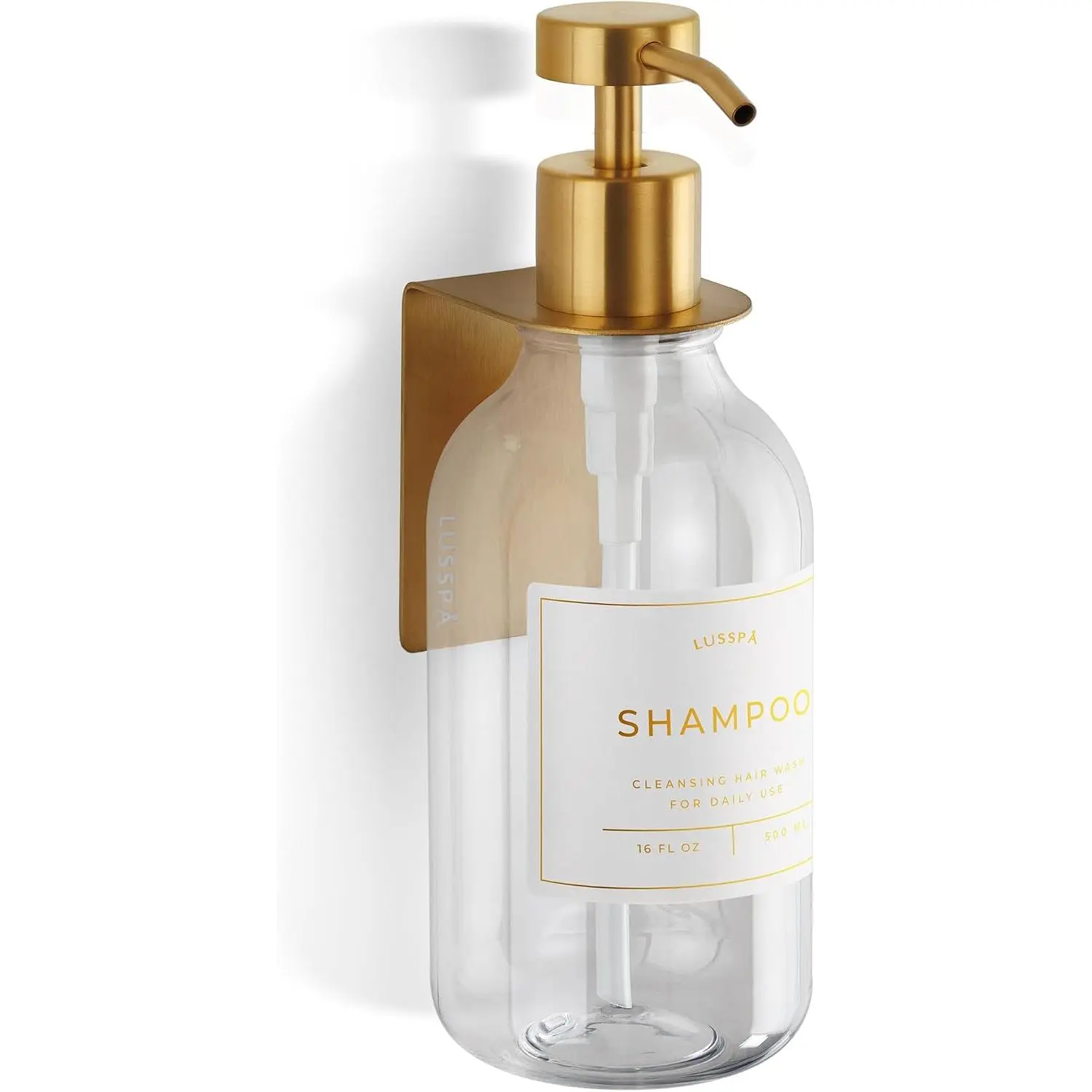 Shower Shampoo Dispenser Wall Mounted – Refillable 16.9 oz Clear Bottle with Stainless Steel Pump & No-Drill Adhesive Holder – Soap Dispenser for Bathroom (1 X Clear/)