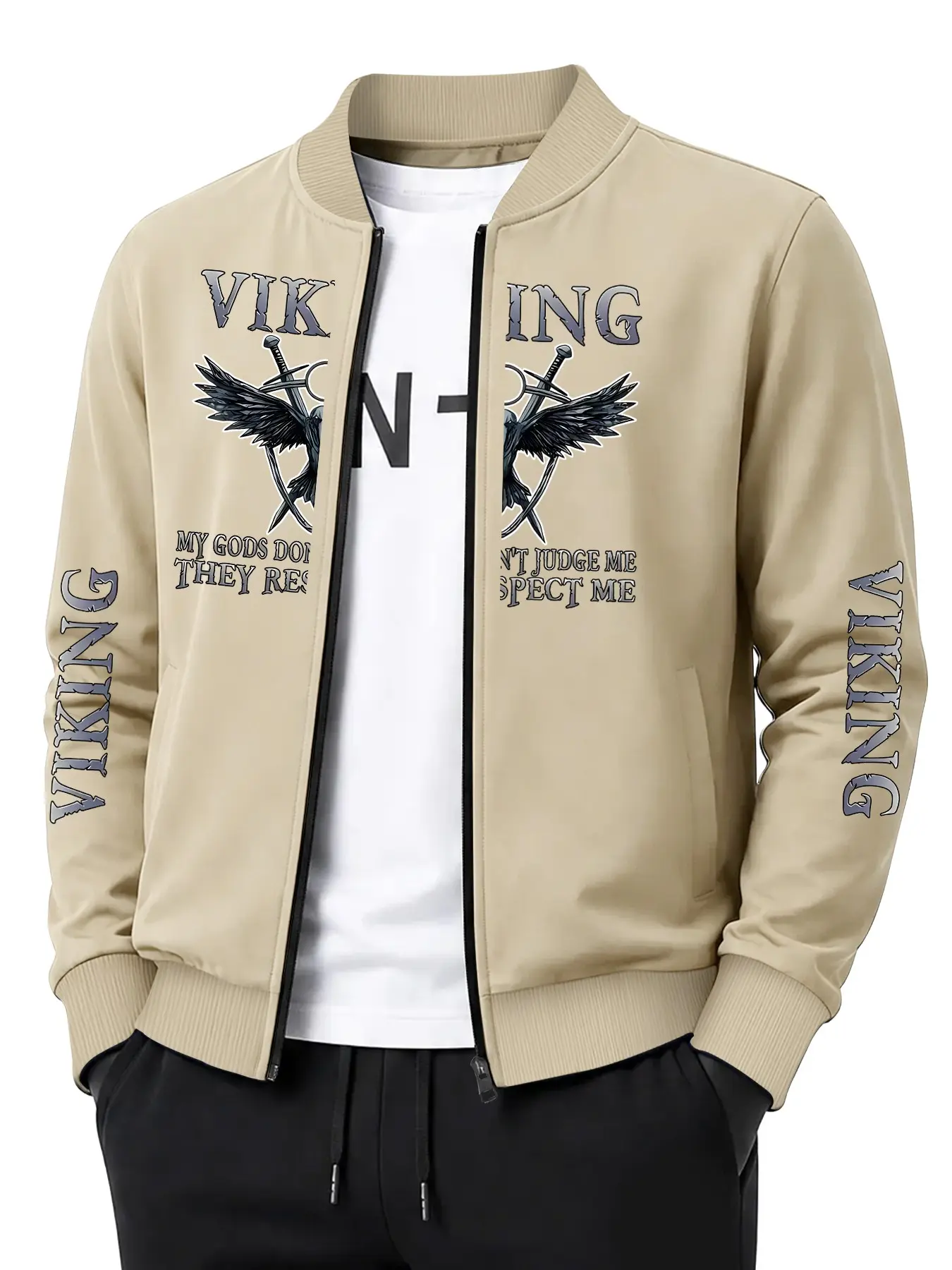 Raven Sword Pattern Viking Jacket, Casual Long Sleeve Slim-Fit Coat, Geometric Design, All Seasons Wear