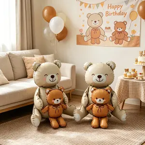 3pcs 37 Inch Bear Baby Shape Balloon Base, Birthday Party Atmosphere Decor, Indoor Table Setup, Aluminum Film Balloons