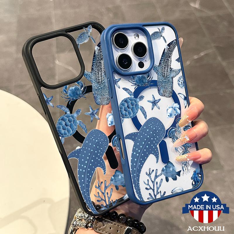 Chic Magnetic Case for iPhone11/12/13/14/15/16/promax whalesshark MagSafe Ready, Anti-Slip, Ultra Thin |   Aesthetic Touch for Daily Use