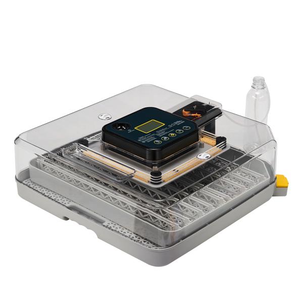 48H Pro 48-Egg Incubator 110V 85W Fully Automatic Egg Turner LED Candler Auto Temp Humidity Control Fahrenheit Display ABS PET Body Clear Lid Storage Compartment for Home Use Home