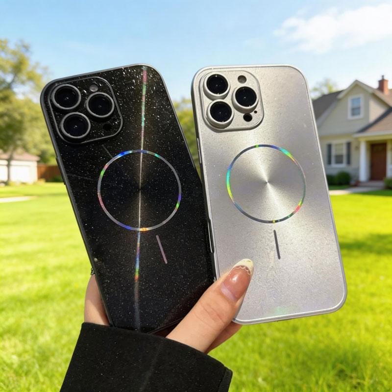 Luxury CD Texture Laser For Magsafe Lens Protector Case For iPhone 17 Air 16 15 14 13 12 Pro Max Wireless Charge Glitter Cover